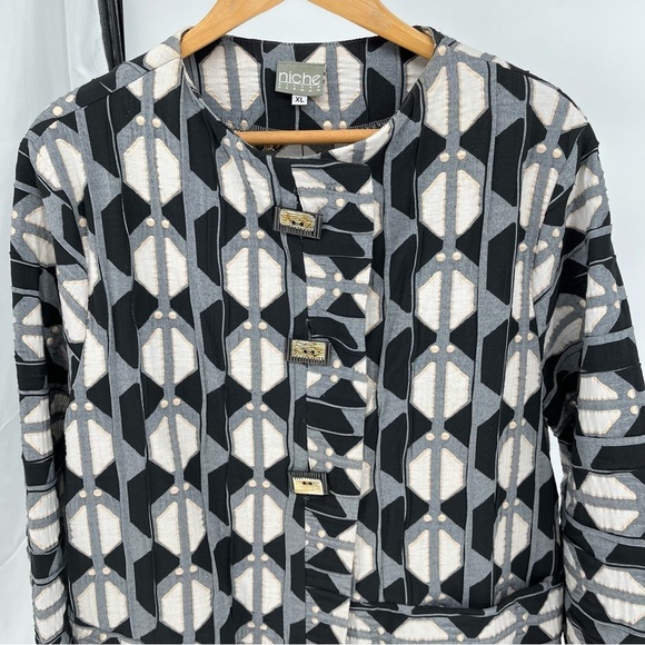 Niche Nilgun Derman Geometric Pattern Jacket Size XL Metallic Accents Big Button - Picture 4 of 13